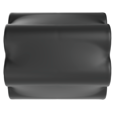 Almofada preta vista de frente sobre fundo branco