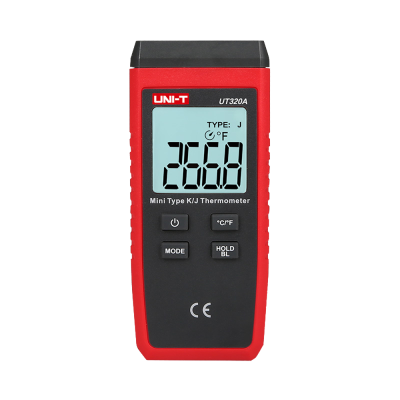 Termómetro digital portátil vermelho e preto UNI-T UT320A com ecrã LCD