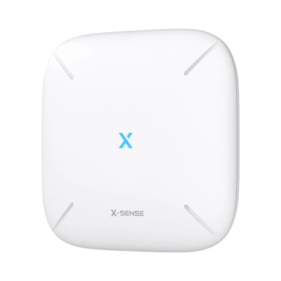 Detetor branco quadrado X-SENSE com X azul no centro