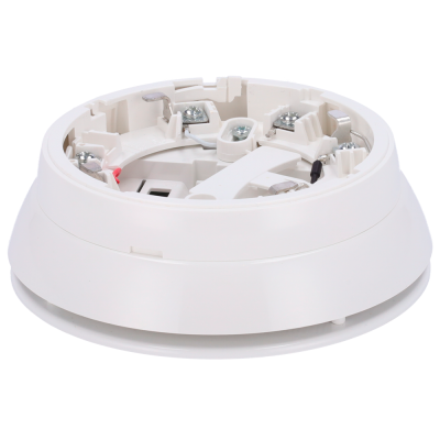 Base para detector de fumo branca em plástico com parafusos metálicos e componentes internos