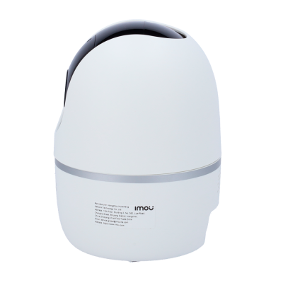 Dispositivo branco arredondado com etiqueta de fabricante no fundo.