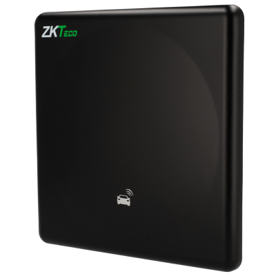 Leitor de cartão preto quadrado com ícone de carro e logótipo ZKTeco