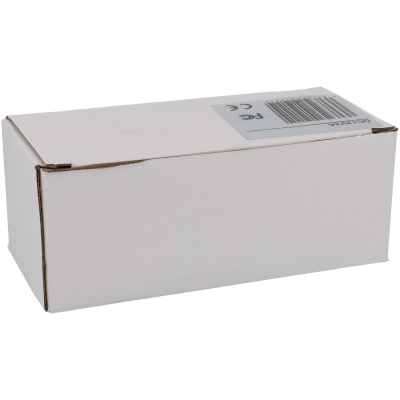 Caixa de cartão branca com autocolante de código de barras no topo