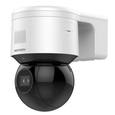 Câmara de vigilância PTZ HIKVISION branca e preta com lente esférica preta