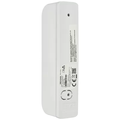 Sensor eletrónico branco retangular HIKVISION com etiqueta técnica