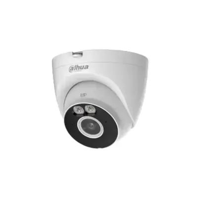 Câmara de vigilância branca Dahua com lente circular preta e LEDs