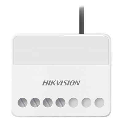 Dispositivo eletrônico branco com cabo preto e parafusos, marca HIKVISION