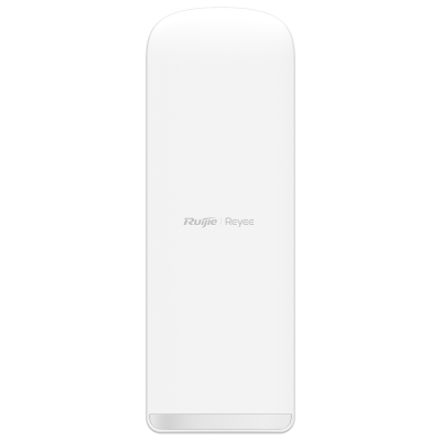 Dispositivo eletrónico branco retangular com cantos arredondados e logótipo Ruijie Reyee