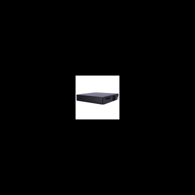 Leitor multimédia preto com botões e portas USB num fundo branco