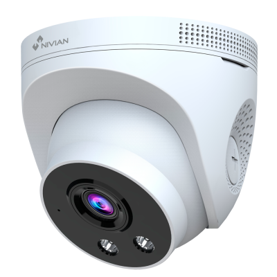 Câmara de segurança branca com lente e LEDs pretos