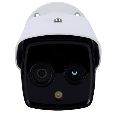 Câmara de vigilância branca com lente dupla preta