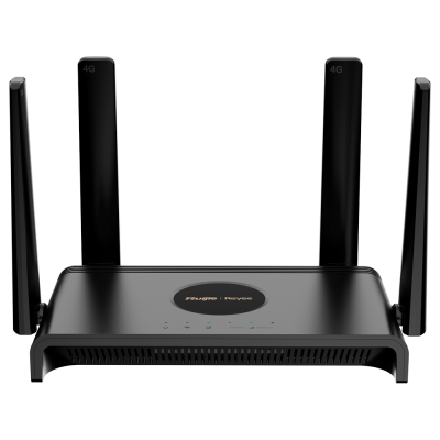 roteador Wi-Fi preto com quatro antenas e luzes LED