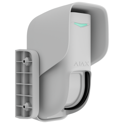 Sensor de segurança exterior branco com visor LED verde e suporte de montagem