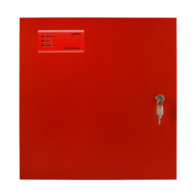 Armário metálico vermelho com painel e chave