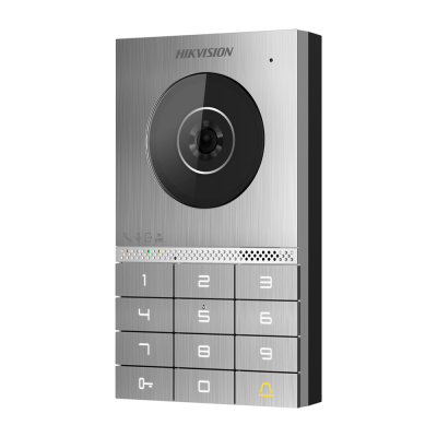 Intercom HIKVISION prateado com câmera e teclado iluminado