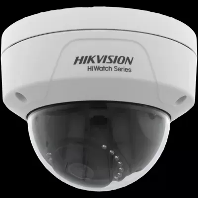 Câmara de segurança em formato de cúpula branca com cúpula fumada da Hikvision HiWatch