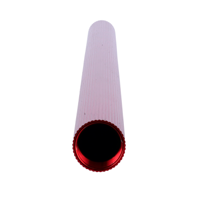 Tubo cilíndrico rosa com interior vermelho metálico