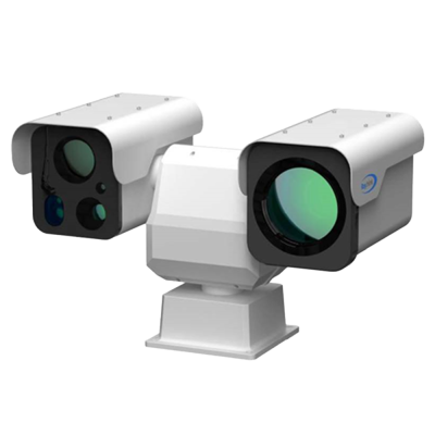 Câmara de segurança dupla branca com lentes verdes e azul escuro