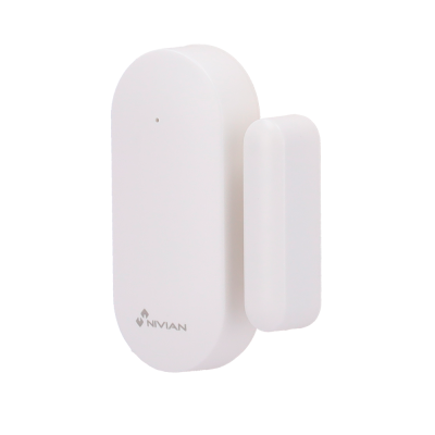 Sensor branco para porta ou janela NIVIAN com dois módulos numa parede clara