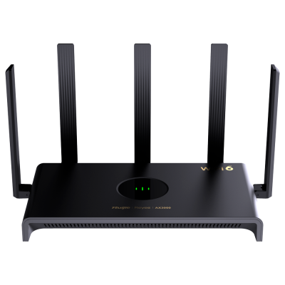 Router Wi-Fi preto com quatro antenas e LEDs verdes