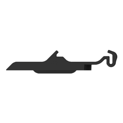 Ferramenta preta de plástico com formato alongado e curva na extremidade direita