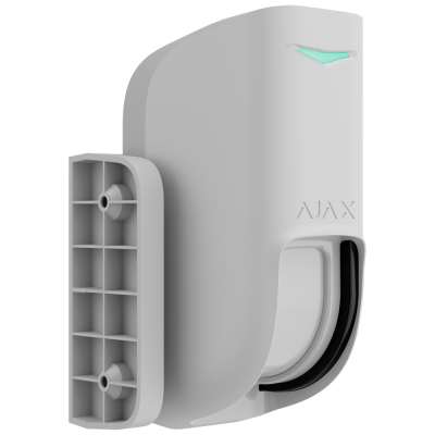 Sensor de movimento branco com luz verde e marca AJAX