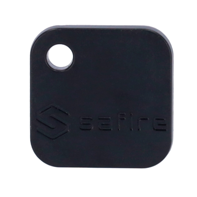 Chaveiro de rastreamento Safire preto com logótipo e nome gravados