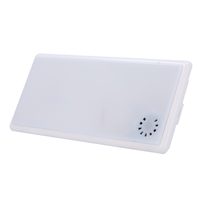 Luz de emergência branca com capa opaca e grelha circular