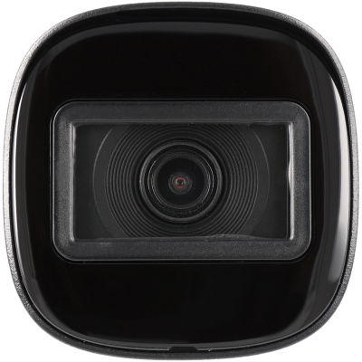 Câmara de vigilância preta com lente central em destaque