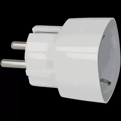 Adaptador elétrico branco com três pinos metálicos redondos tipo F