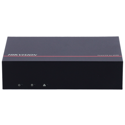 Aparelho eletrônico preto retangular com texto HIKVISION e Powered by eSSD