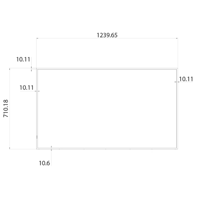 Desenho técnico de uma placa retangular com dimensões e margens internas anotadas.