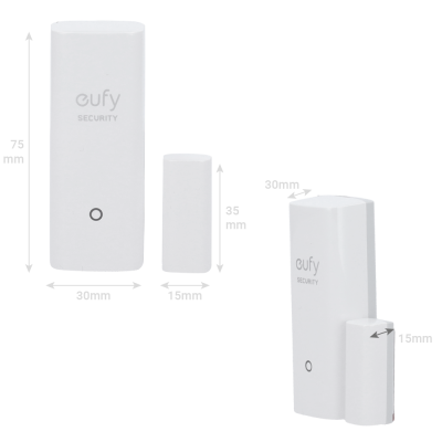 Sensor de segurança branco eufy com duas peças de tamanhos diferentes