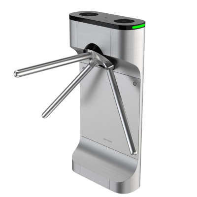 Torno de passagem tripé em metal prateado e preto com luz verde