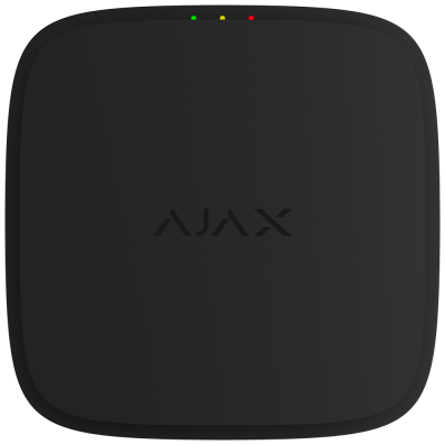 Dispositivo preto quadrado com texto AJAX e três indicadores de luz coloridos