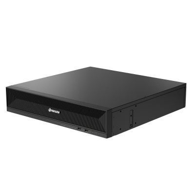 Dispositivo eletrônico preto retangular com logótipo Hanwha e entradas USB.