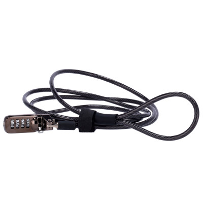 Cabo de aço com fechadura de combinação preta sobre fundo branco