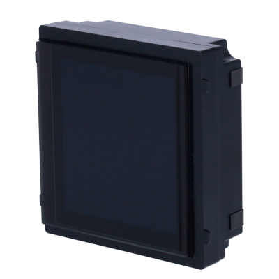 Painel digital quadrado preto com ecrã escuro e estrutura de plástico