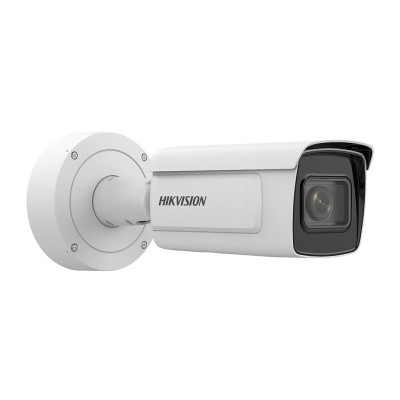Câmara de vigilância branca HIKVISION para exterior com lente preta e montagem redonda