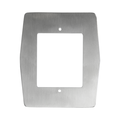 Suporte metálico cinza com recorte quadrado no centro