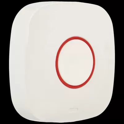 Campainha elétrica branca com botão vermelho circular