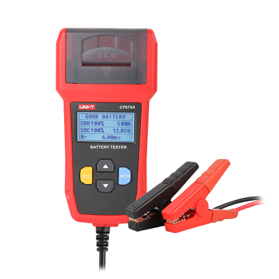 Teste de bateria eletrónico UNI-T UT675A com visor LCD e cabos com garras