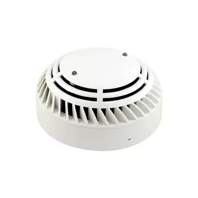 Detector de fumo redondo branco com grelhas circulares