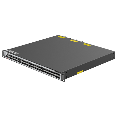 Comutador de rede cinzento escuro com múltiplas portas