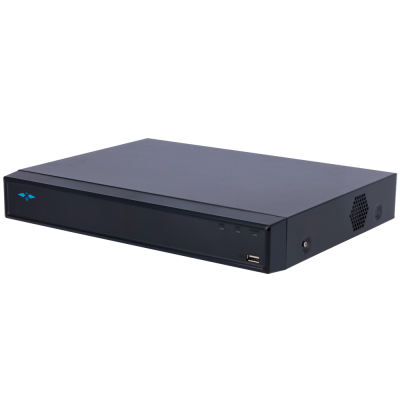 Gravador digital preto com indicadores LED e porta USB lateral