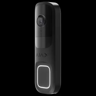 campainha vídeo doorbell preta da marca AJAX com botão iluminado