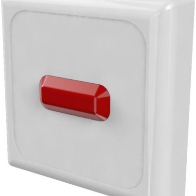 Interruptor de parede branco com botão vermelho