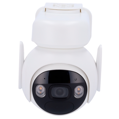 Câmara de segurança branca com lentes e sensores