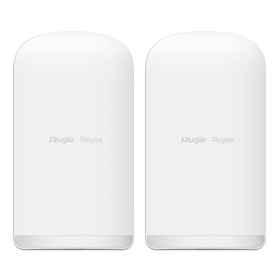 Dois dispositivos eletrónicos brancos com texto Ruijie Reyee