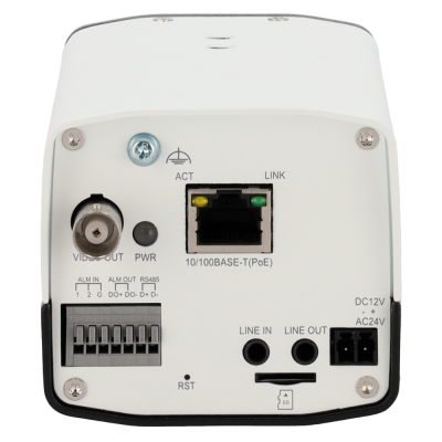 Conexões na parte traseira de dispositivo eletrónico branco
